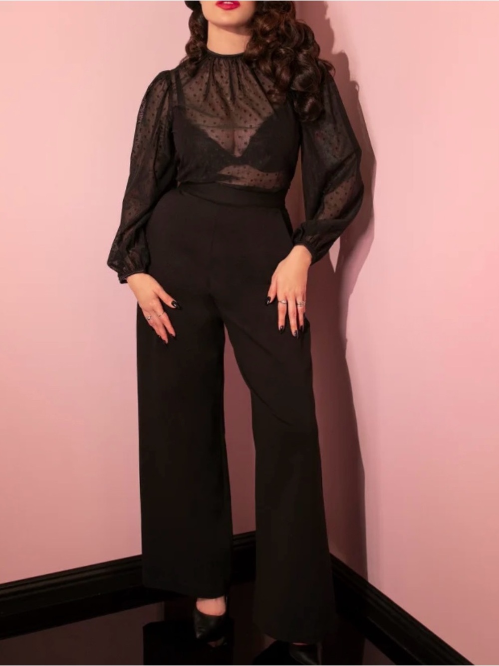 Vixen by Micheline Pitt Black High-Waist Wide-Leg Pants